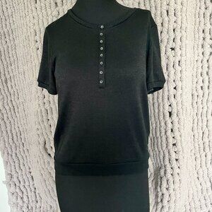 Gap Classic Black Knit Henley Short Sleeve Size M